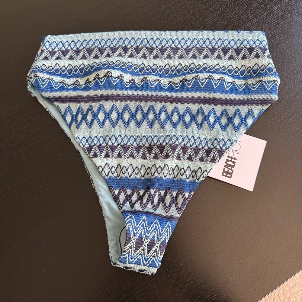 Beach Riot Blue Multi Striped High-Cut Bikini Bottom - Picture 2 of 6